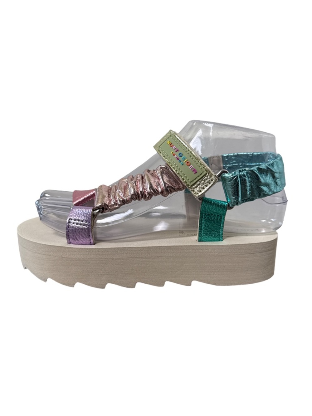 Kurt Geiger London Mini Orion Sandals Size 2 Rainbow Metallic Platform - Picture 8 of 11